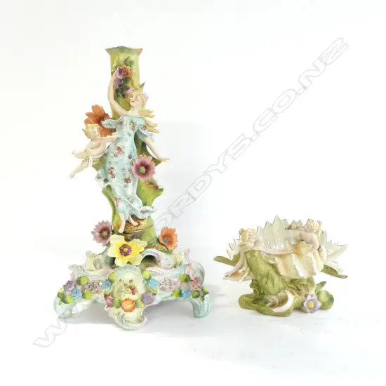 2 PCES EUROPEAN CHINA; CANDELABRA BASE H.400mm AF, SHELL BOWL W.220mm