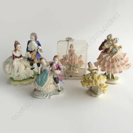 5 DRESDEN FIGURINES, SOME LOSSES H.180mm