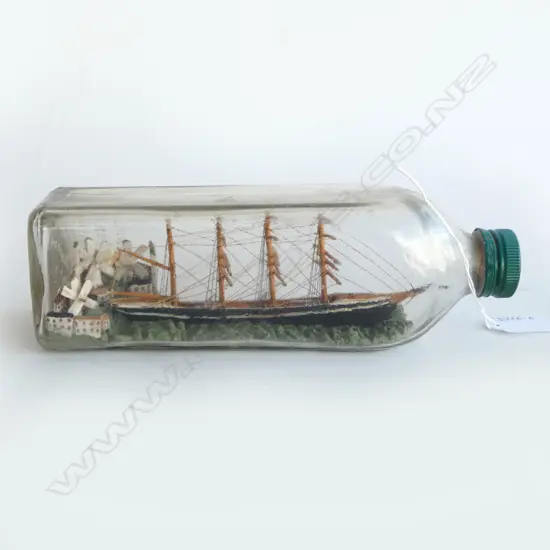 VINTAGE c1920s 4 MAST SHIP IN A BOTTLE L.240mm