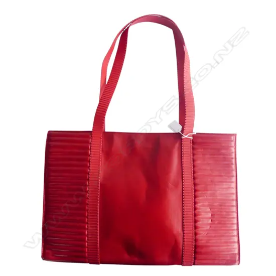 FRENCH RED LEATHER TOTE BAG WITH RUBBER STRAPS