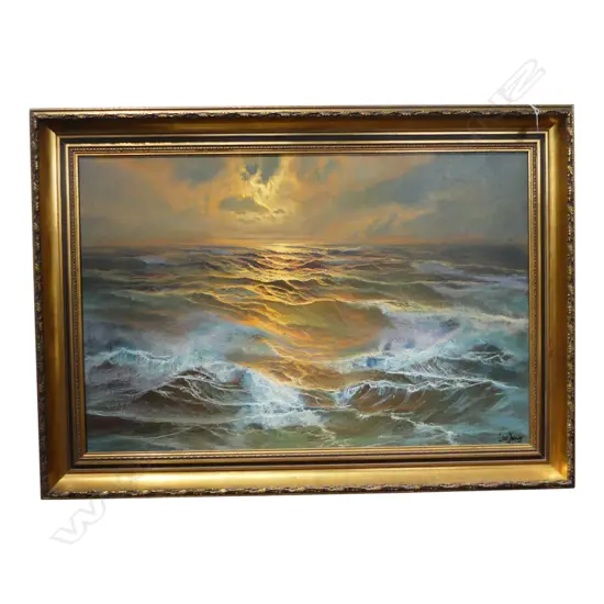 Lambertus de Jong (Dutch,1919-2005) ocean sunset oil on canvas signed. 590 x 890mm