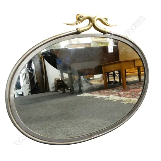 OVAL MIRROR; METAL FRAME w. SWAN HEADS 570x750mm