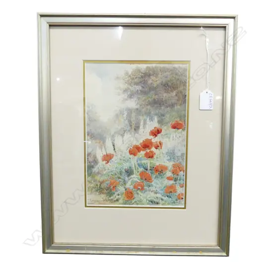 George Samuel Elgood (British 1851-1943) 'COTTAGE GARDEN / POPPIES AND LUPINS' WC 1916 260x180mm