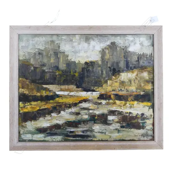 JUNE SHIEFF, ABSTRACT LANDSCAPE, OIL ON BOARD '70 400x500mm