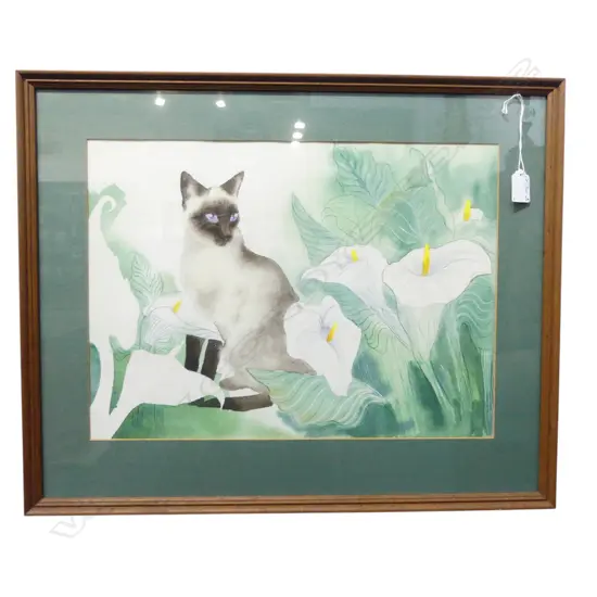 ARTIST UNKNOWN SIMESE CAT watercolour on paper 330 x 450mm