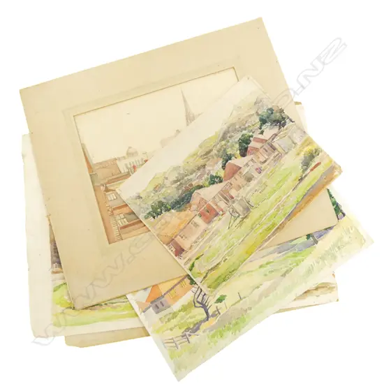 6 1930s LOUISE B. CASBOLT WCs; MANCHESTER ST BRIDGE CHCH, ROOFTOPS, 4 LANDSCAPES w. STATE HOUSES 330x460mm FOXING