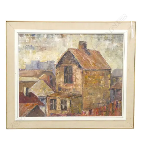 JUNE SHIEFF 'COLLEGE HILL' OIL ON BOARD '69 395x495mm