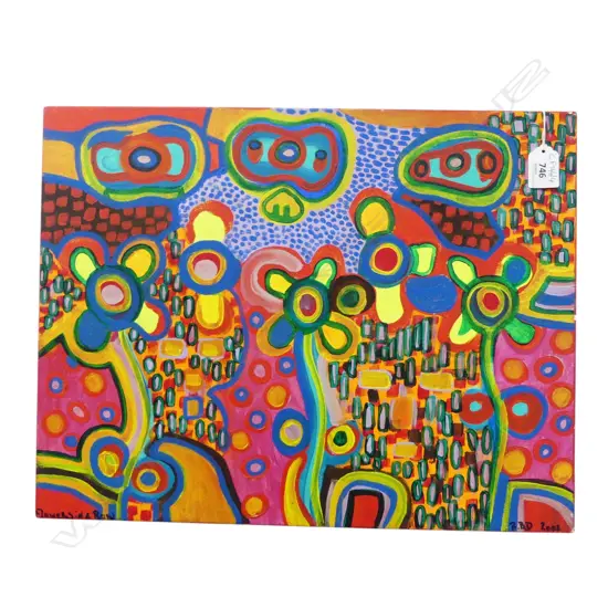 RICHARD BOYD-DUNLOP (NZ b. 1973) 'FLOWERS IN A ROW' ACRYLIC ON CANVAS 2002 355x455mm