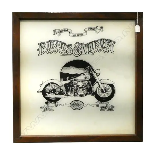 FRAMED PRINT 'BIKERS & WHISKEY' 580x580mm