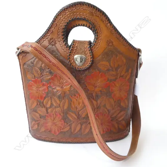 VINTAGE TOOLED LEATHER BAG H.380mm