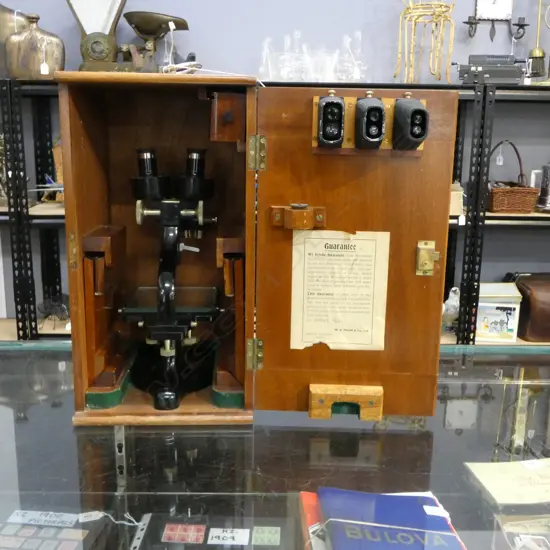 CASED DISSECTING MICROSCOPE, PRIOR LONDON 1954 H.420mm