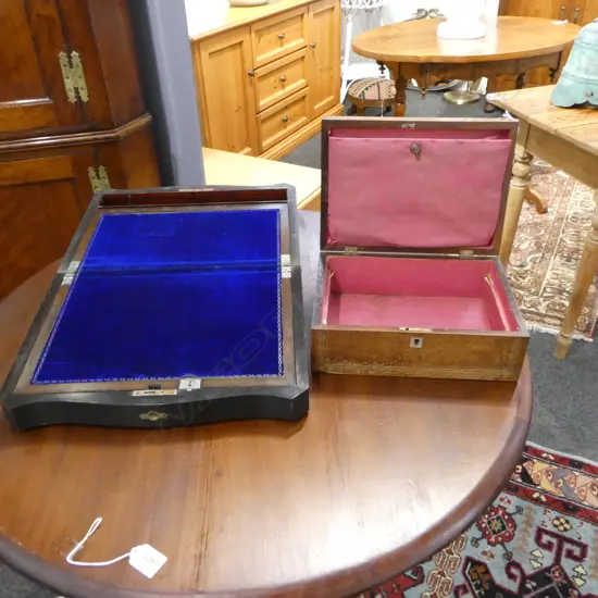 VICTORIAN MoP INLAID WRITING SLOPE W.375mm + BOX W.275mm