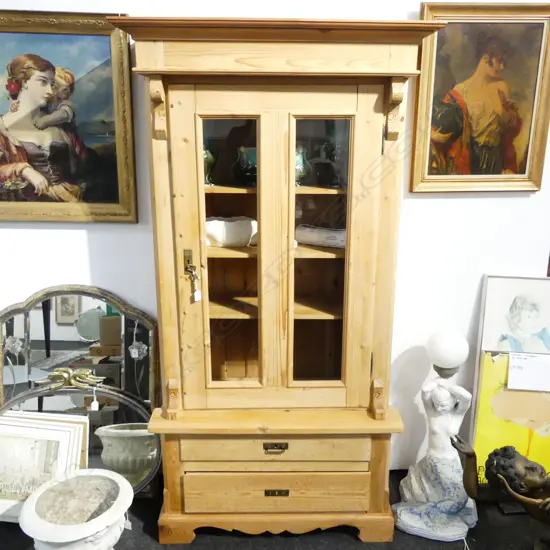 c.1900 EUROPEAN PINE DISPLAY CABINET with drawers to the base 975x445x1820mm