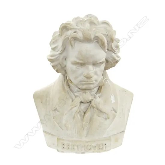 LARGE PLASTER BUST OF LUDWIG VAN BEETHOVEN; Inscribed C.H.B. e Hany 1917-8', H.600mm approx.
