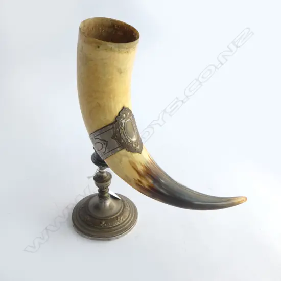 19thC buffalo horn & silver plate CORNUCOPIA VASE H.315mm 