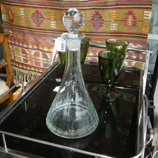 QUALITY CRYSTAL TALL TAPPERED PLAIN DECANTER facetted base + ball stopper H.330mm