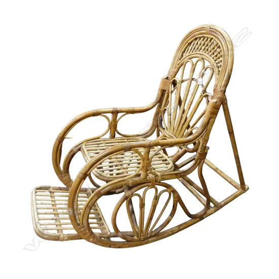 VINTAGE BAMBOO & RATTAN ROCKING CHAIR