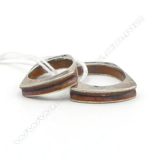 2 DESIGNER STERLING & COPPER RINGS; LADIES & GENTS PAIR 15.6gms