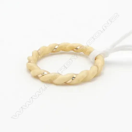 IVORY TWIST CARVED RING with GOLD BAND WRAP size N