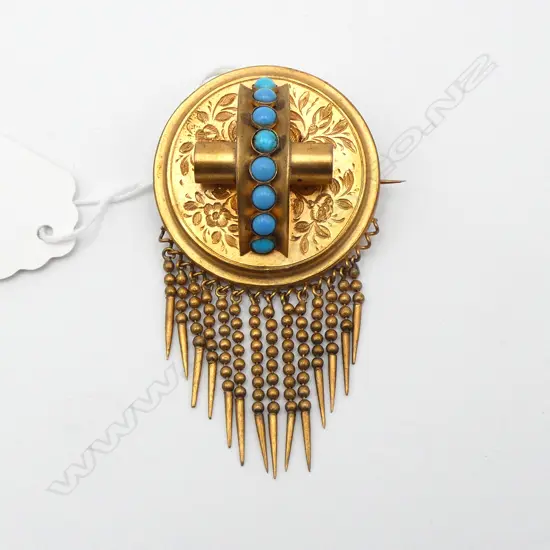 VICTORIAN GILT & TURQUOISE ? TASSEL BROOCH