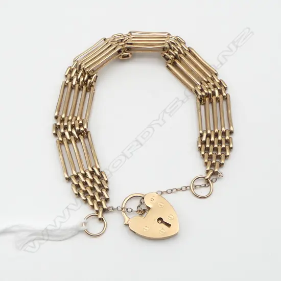 9CT  5 BAR GATE BRACELET w. LOCKET CLASP 23.8gms