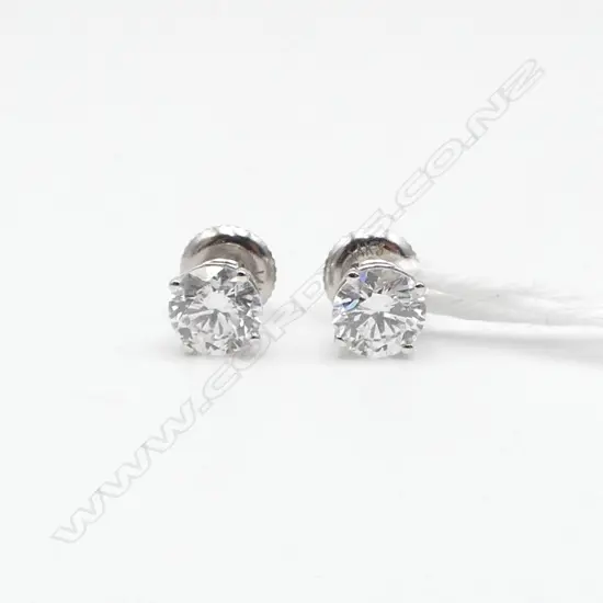 PR 14ct W/GOLD & LAB GROWN DIAMOND STUD EARINGS, 5.75mm, 1.07gms, 0.75 carat each diamond