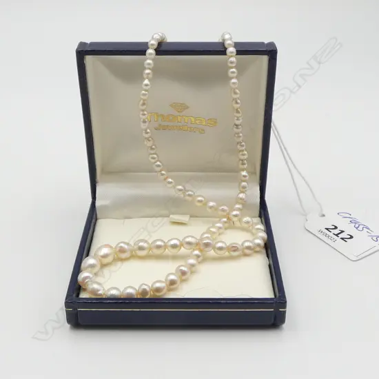 VINTAGE CULTURED SEMI BAROQUE GRADUATED PEARL NECKLACE L.400mm silver clasp 