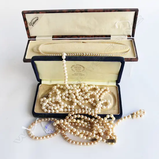 5 FAUX PEARL NECKLACES & 1 STRAND NATURAL INCLUDING 9ct CLASP