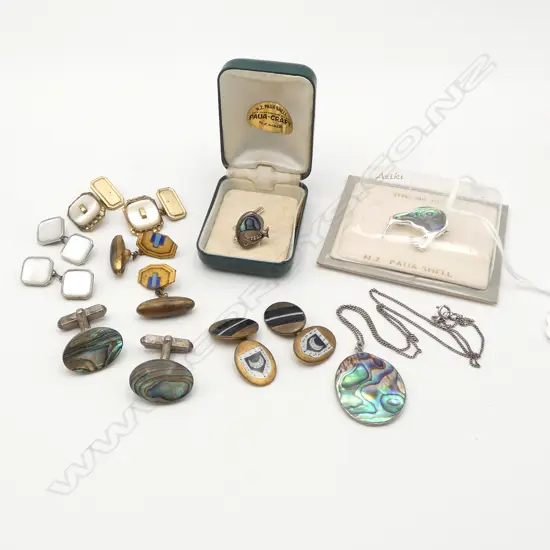 ASST. SILVER & PAUA JEWELLERY, 4 PRS DECO CUFFLINKS ETC