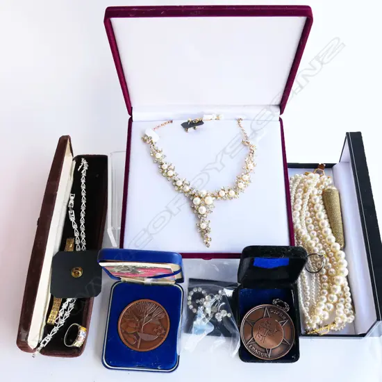 ASST. COSTUME JEWELLERY INCLUDING WATCHES, N.Z. COM. GAMES 1990 COIN etc