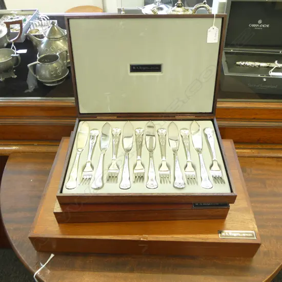 3 BOXED W.A. ROGERS KINGS PATTERN CUTLERY; 58 PCE, FISH SET & FRUIT SPOON/FORK SET