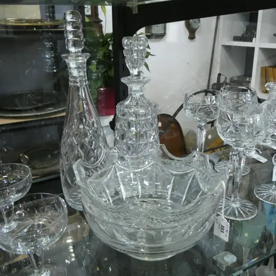 2 STUART CRYSTAL BOWLS + 2 DECANTERS one marked H.340mm