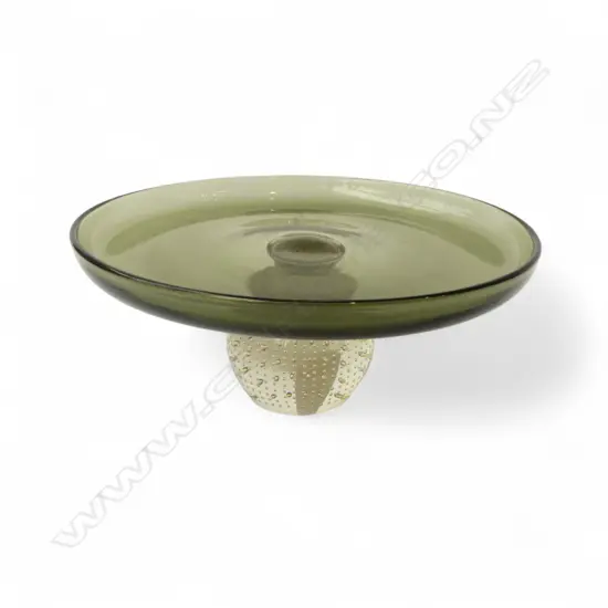 MID CENTURY CARL ERICKSON CONTROLLED BUBBLE ART GLASS CAKE STAND, D.255MM H.110MM