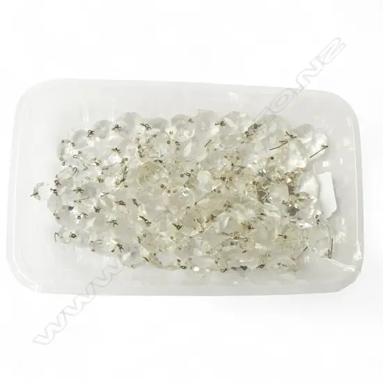 VINTAGE FACET CUT CRYSTALS – 10 STRINGS EACH WITH 8 GRADUATED DROPS, L.200MM PER  STRING