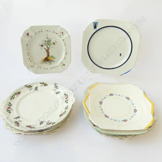 COLLECTION OF 10 SHELLEY CHINA CAKE PLATES MIXED PATS