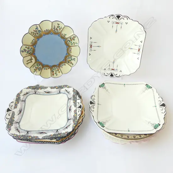 COLLECTION OF 10 SHELLEY CHINA CAKE PLATES MIXED PATS