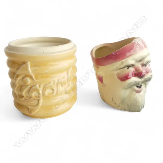 2 PCES CROWN LYNN; SANTA rim chip & CIGAR POT H.125mm no lid