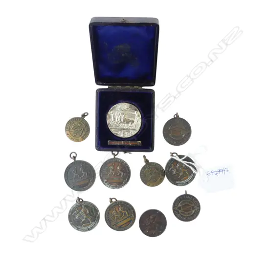 10 1950s BRASS HARRIER MEDALS; 5 WGTN, 4 HUTT VALLEY, 1 AUST 150th ANNV. 1938 + REPRO GREEK DECADRACHM COIN - Arethusa