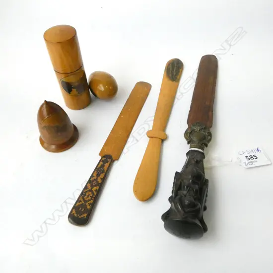 3 ANTIQUE WOODEN PAGE TURNERS / LETTER OPENERS L.275mm + 3 PCES SEWING TREEN