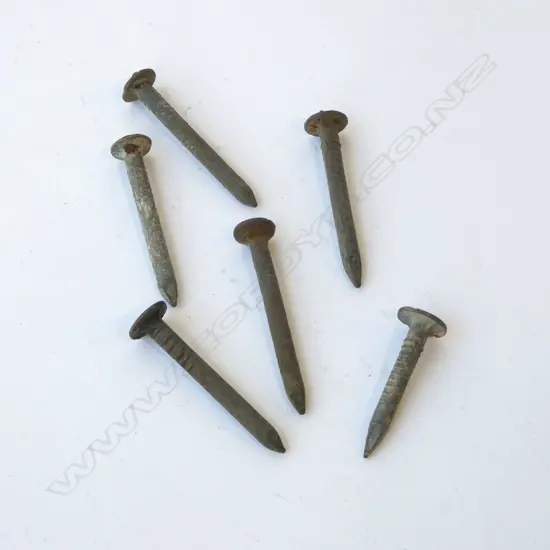 6 OLD NZR TRACK INSPECTION NAILS WITH VARIOUS NUMBERED HEADS