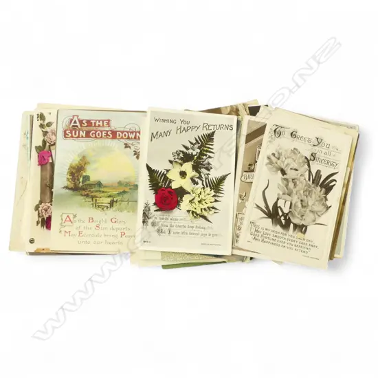 46 ANTIQUE POSTCARDS – GREETINGS BIRTHDAY, CHRISTMAS, NEW YEAR ETC 