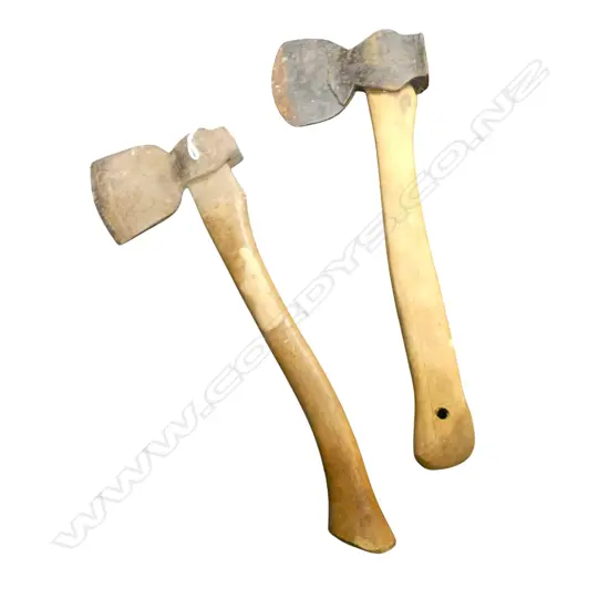 2 OLD TRADE HATCHETS L.430mm with iron heads