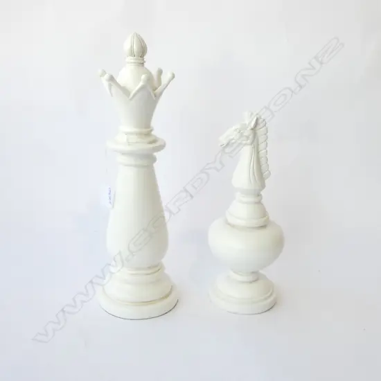 2 WHITE RESIN CHESS PIECE FINIALS H.410mm