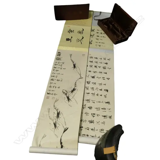 2 ORIENTAL SCROLLS IN BOX & BAG box a/f