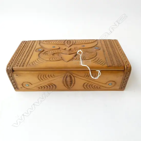 HAND CARVED WOODEN MAORI BOX W.260mm