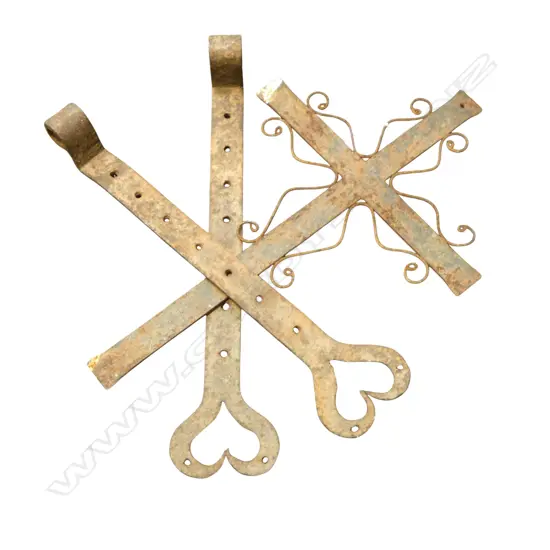 PR OLD CAST IRON DOOR HINGES L.550mm + METAL CROSS H.590mm