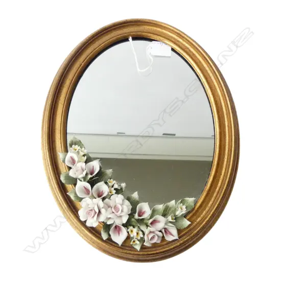 OVAL MIRROR w. FLOWERS 360x285mm