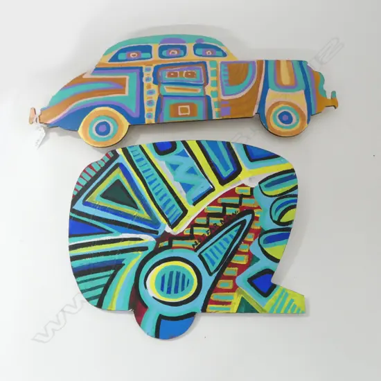 RICHARD BOYD-DUNLOP (NZ b. 1973) 'NOT FAR NOW' ACRYLIC ON BOARD '08 CAR 190x500mm, CARAVAN 280x330mm