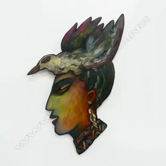 MADELINE BEASLEY 'QUEEN', OIL on shaped BOARD, 350 x 400mm