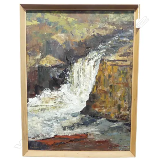 JUNE SHIEFF, WATERFALL, OIL ON BOARD '68 600x450mm